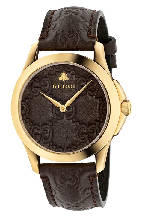 vintage gucci watch brown leather band|Gucci watch with interchangeable bands.